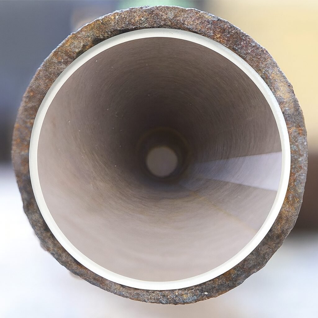 Canalisation chemisée après intervention de réhabilitation sans tranchée