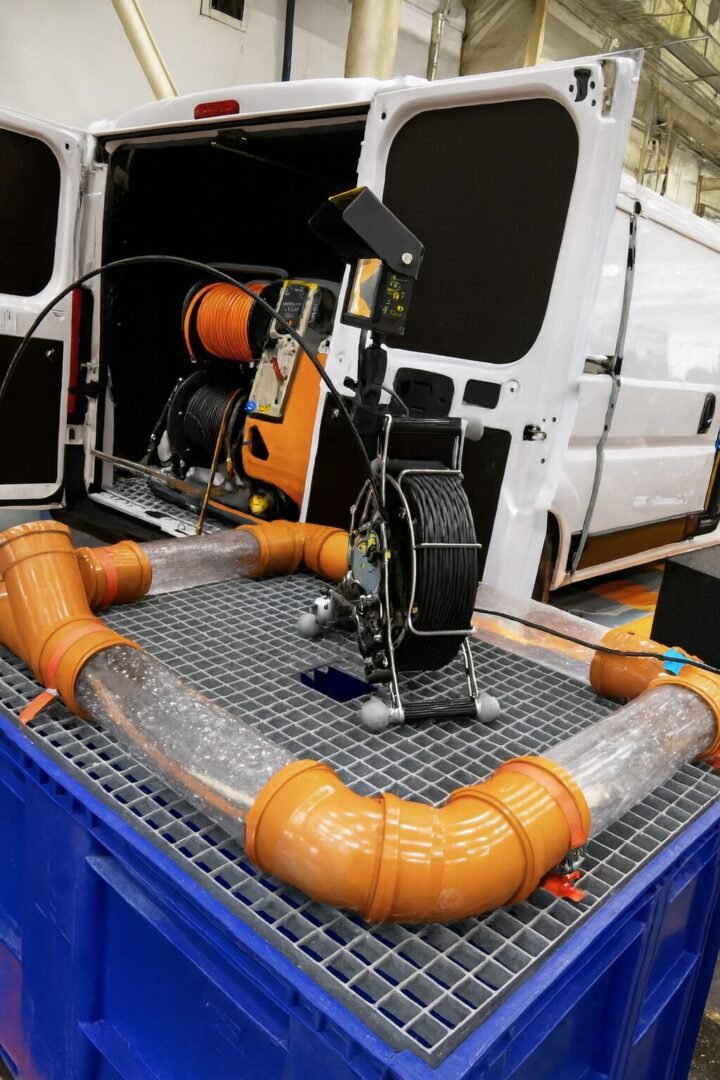 Inspection caméra canalisation 91 avec matériel professionnel installé dans un véhicule