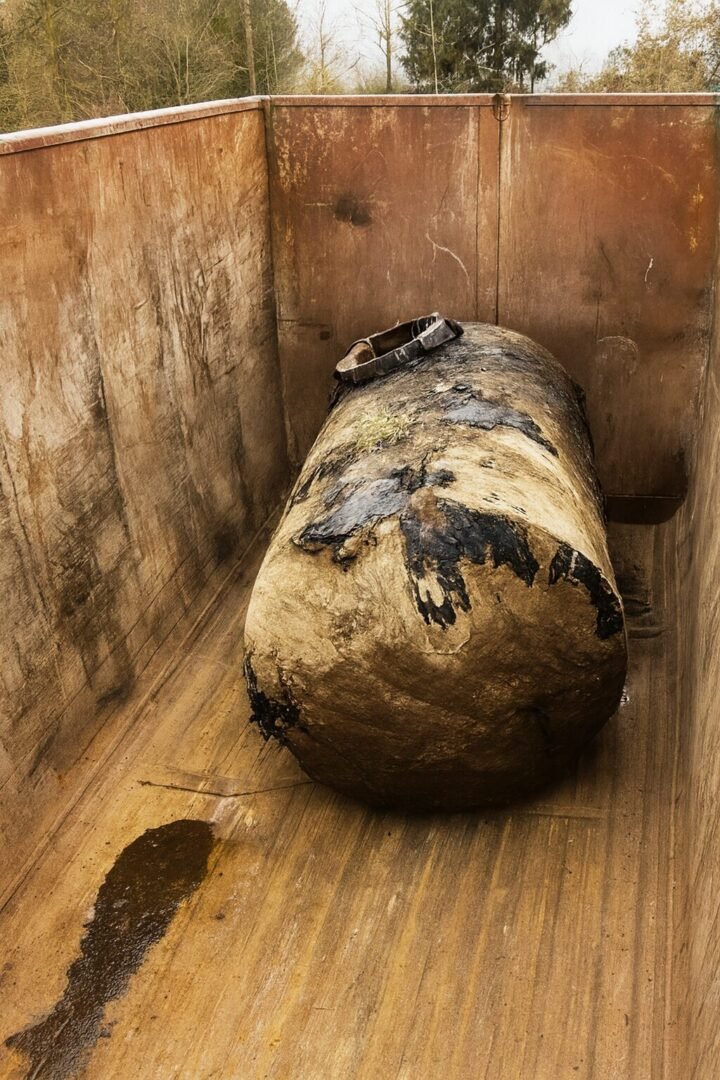 Ancienne cuve à fioul usagée après neutralisation – traitement et évacuation professionnelle dans l'Essonne (91)