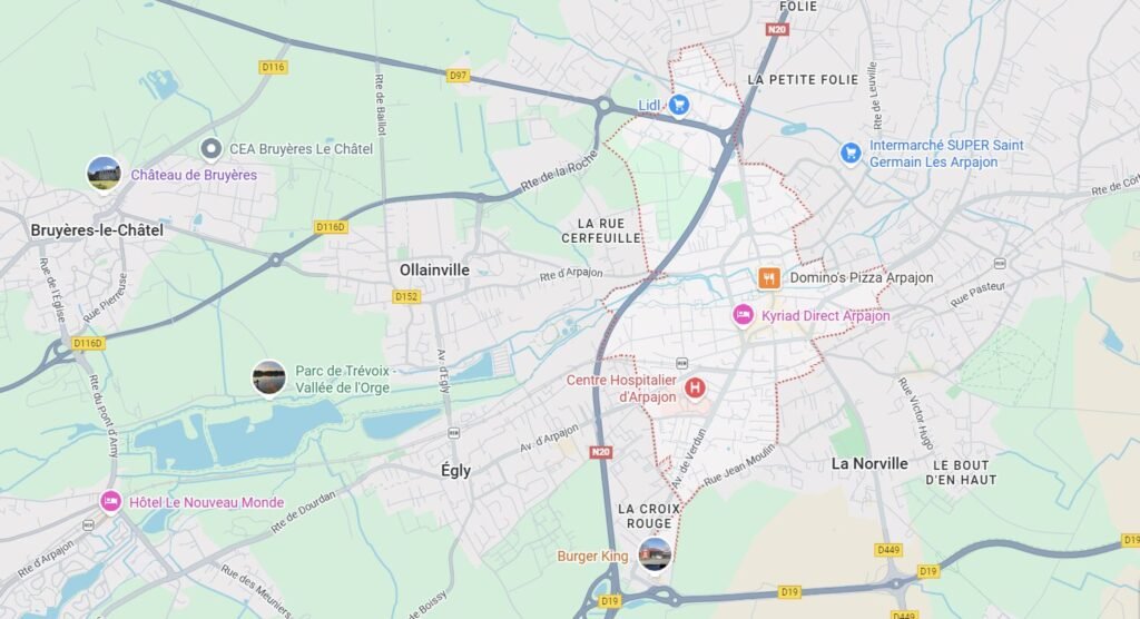 Plan d’accès et carte de la ville d’Arpajon (91290) en Essonne