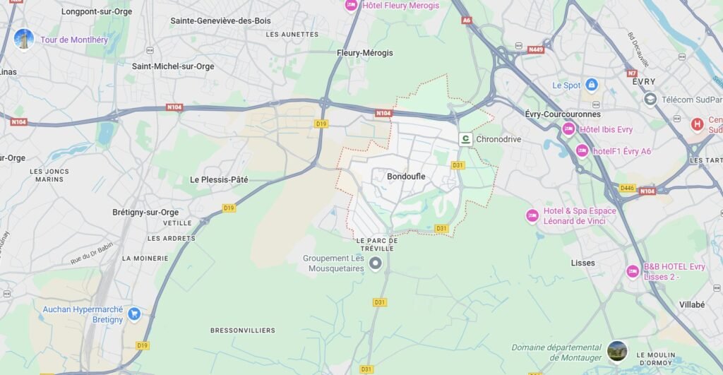 Carte Google Maps de Bondoufle pour les services d’assainissement
