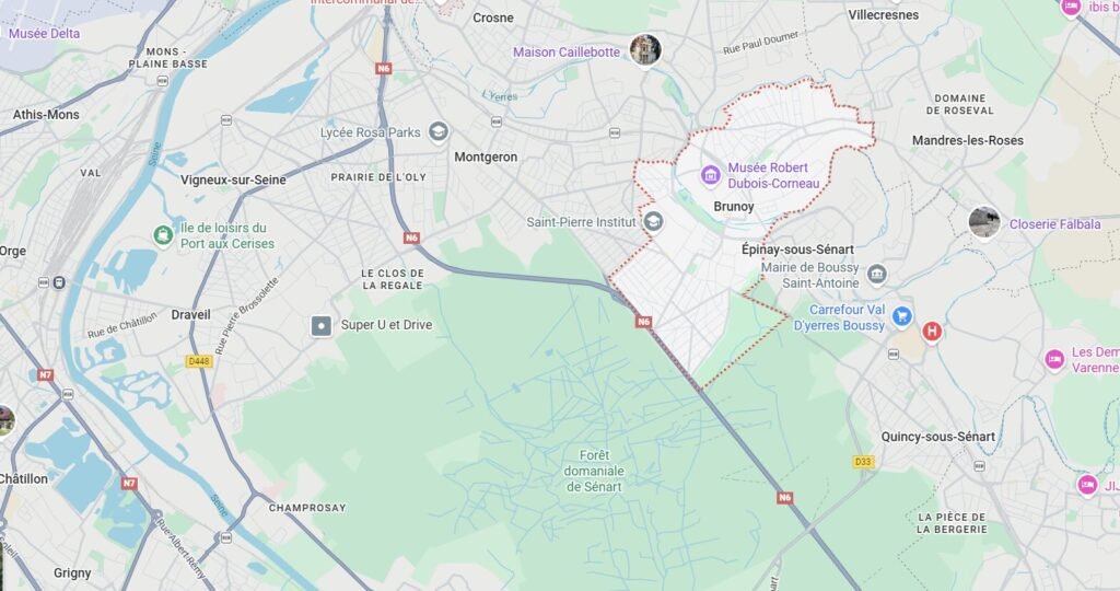 Carte Google Maps de Brunoy pour localisation des services d’assainissement