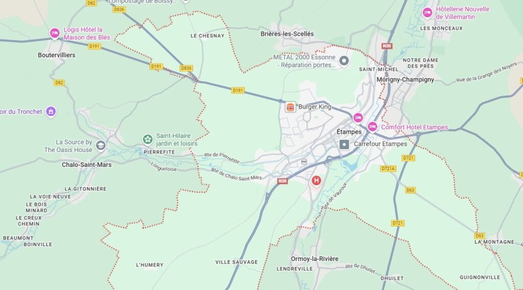 Localisation des interventions d’assainissement à Étampes sur carte