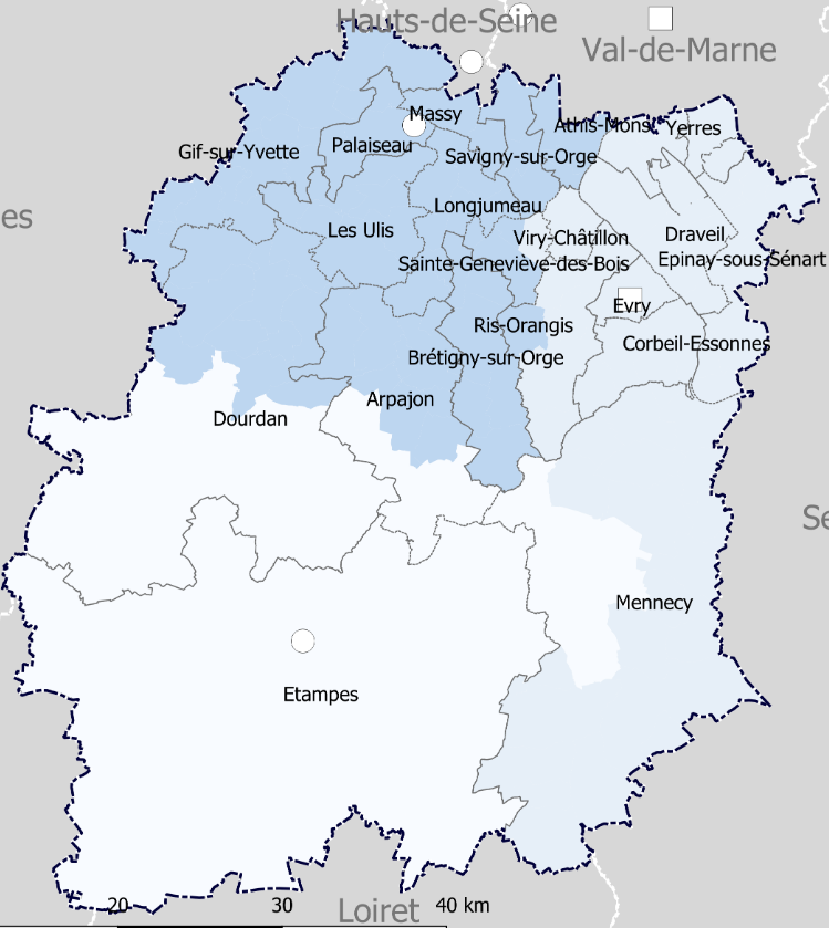 Carte des zones d’intervention pour l’assainissement Essonne (91)
