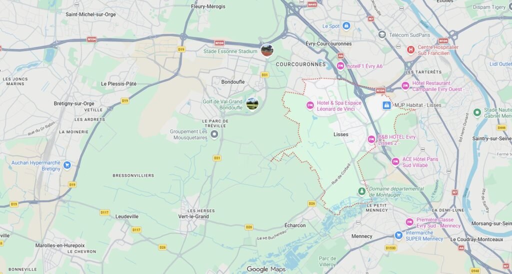 Localisation assainissement à Lisses sur Google Maps
